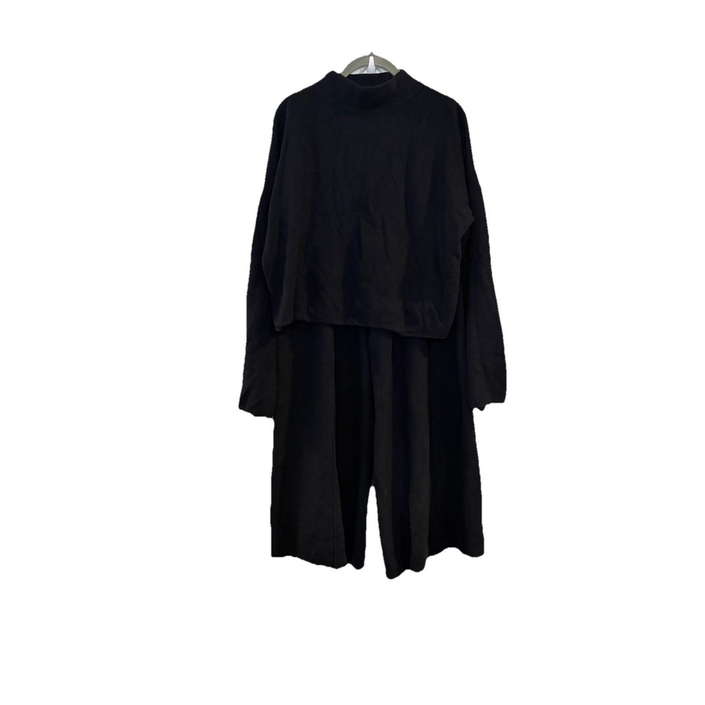 Me and Em 2 Piece Set Navy Blue Merino Wool Blend Wide Leg Pants Sweater Mock M